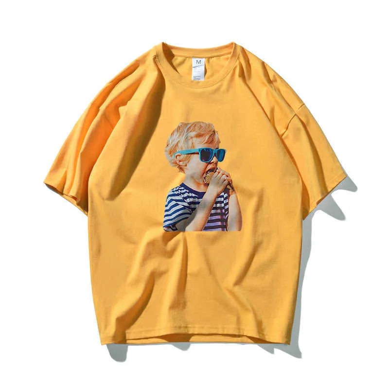 Crème glacée lunettes de soleil garçon Hip Hop surdimensionné T-shirt hommes Streetwear coréen peint à la main T-shirt à manches courtes en coton lâche T-Shirt 210603