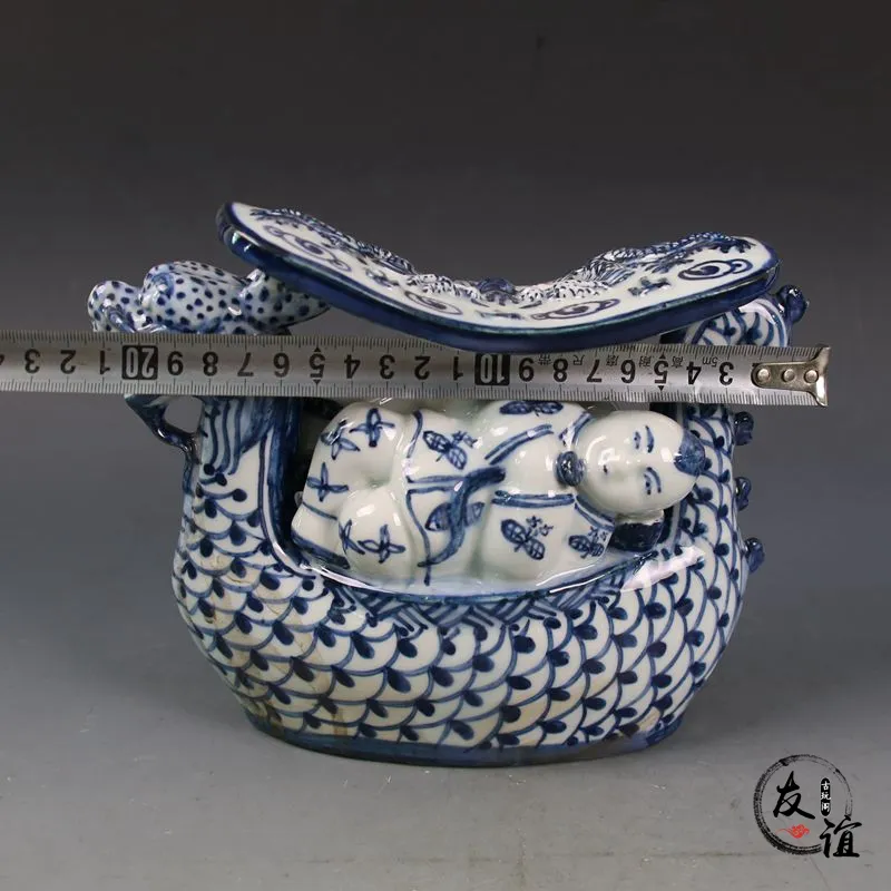 Jingdezhen porcelaine bleu et blanc doré garçon et jade fille dragon bateau porcelaine oreiller décoration de la maison