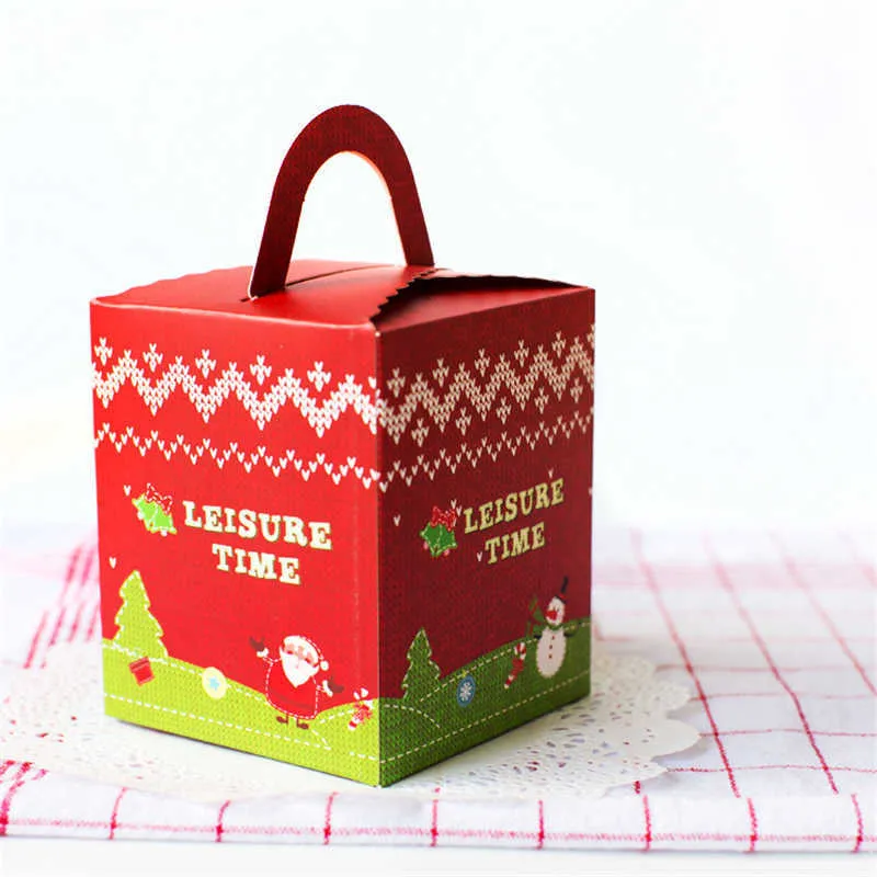 StoBag Joyeux Noël Cupcake Papier Boîte Protable Avec Fenêtre Transparente Bonhomme De Neige Bonbons Chocolat Emballage Boîte Rouge 210602