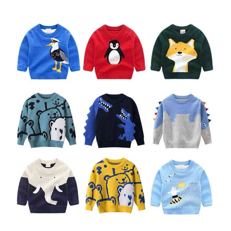 Jesień Zima Dzianiny Swetry Dzieci Cartoon Animals Cute O Neck Ciepłe Pullover Topy Z Długim Rękawem Baby Boys Girls Ubrania 211201