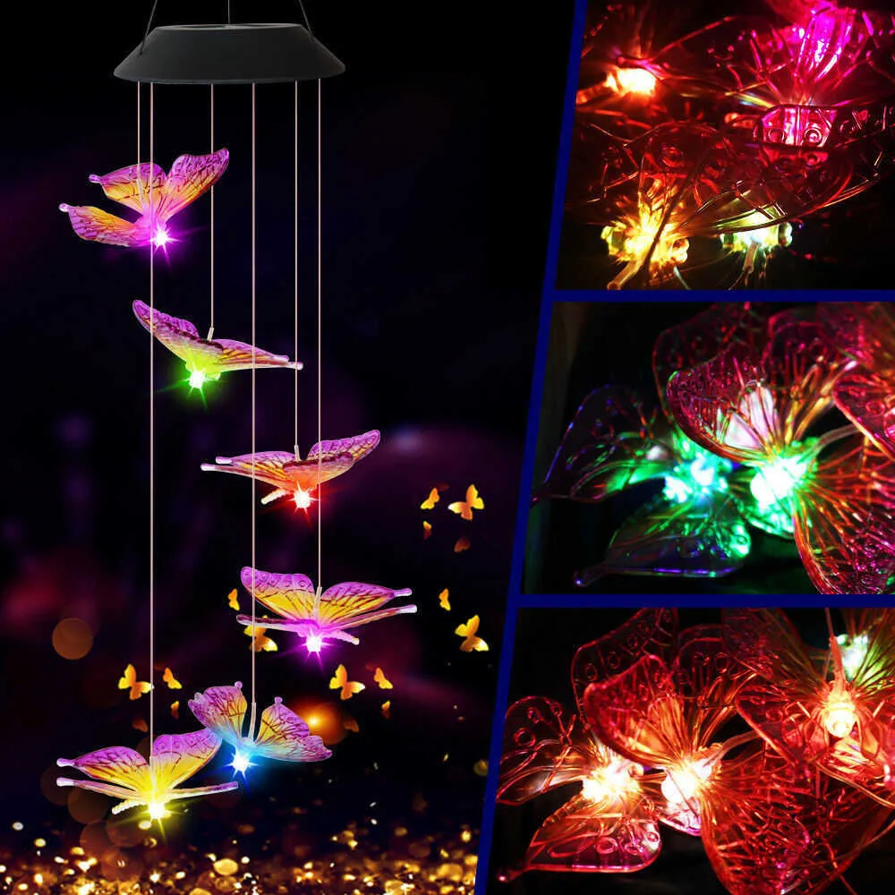 6LED Solar Wind Chime Light Butterfly Wodoodporny ogród Garland Lighting Lights Outdoor Solar Lampa Dekorun