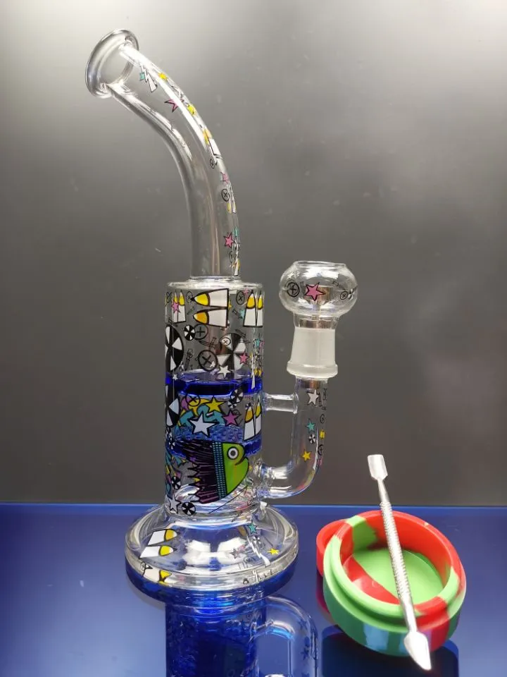 Glass bong with color sticker honeycomb turbine perc glass water pipe dab rig with titanium nail 18.8 mm joint cheechshop