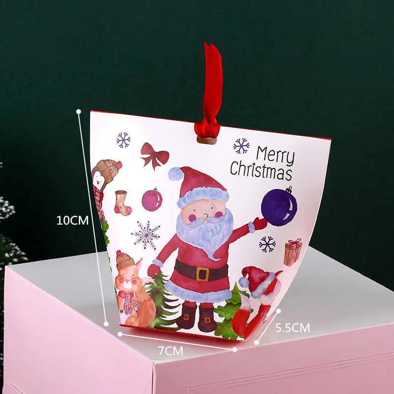 StoBag Joyeux Noël Bonne Année Boîte De Papier Baby Shower Party Bonbons Gâteau Paquet Cadeau Décoration Fournitures Avec Ruban 210602