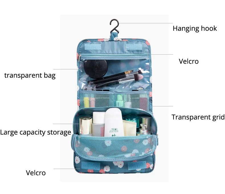 Bolsa de cosméticos cubos de embalaje impermeables viaje de gran capacidad gancho portátil lavado accesorios de viaje de moda