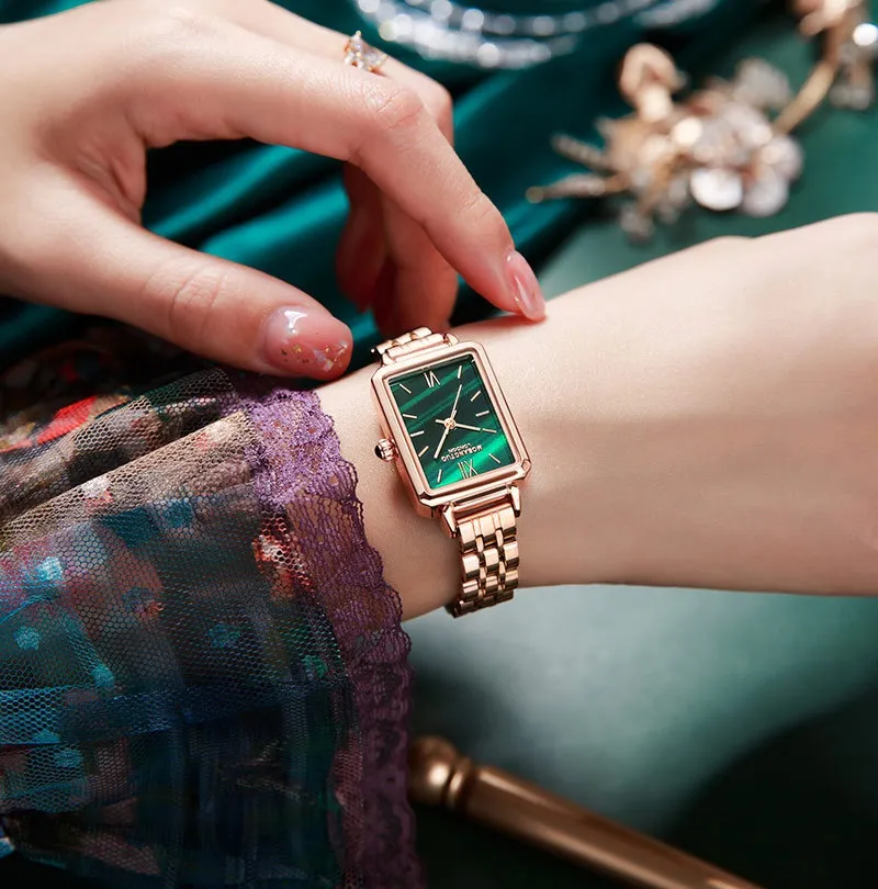 Mode Frauen Quarzuhr Retro Quadratische Uhr Französisch Kleine Scheibe Edelstahl Gold Strap Armbanduhr Damen Uhren Geschenk für wif233k