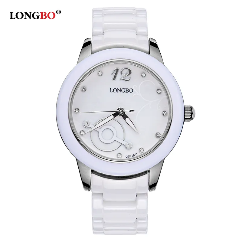 Women's Costume dress Fashion watch ceramic case Luxury waterproof watches Ladies White Strap wristwatch girl Nice clock243w