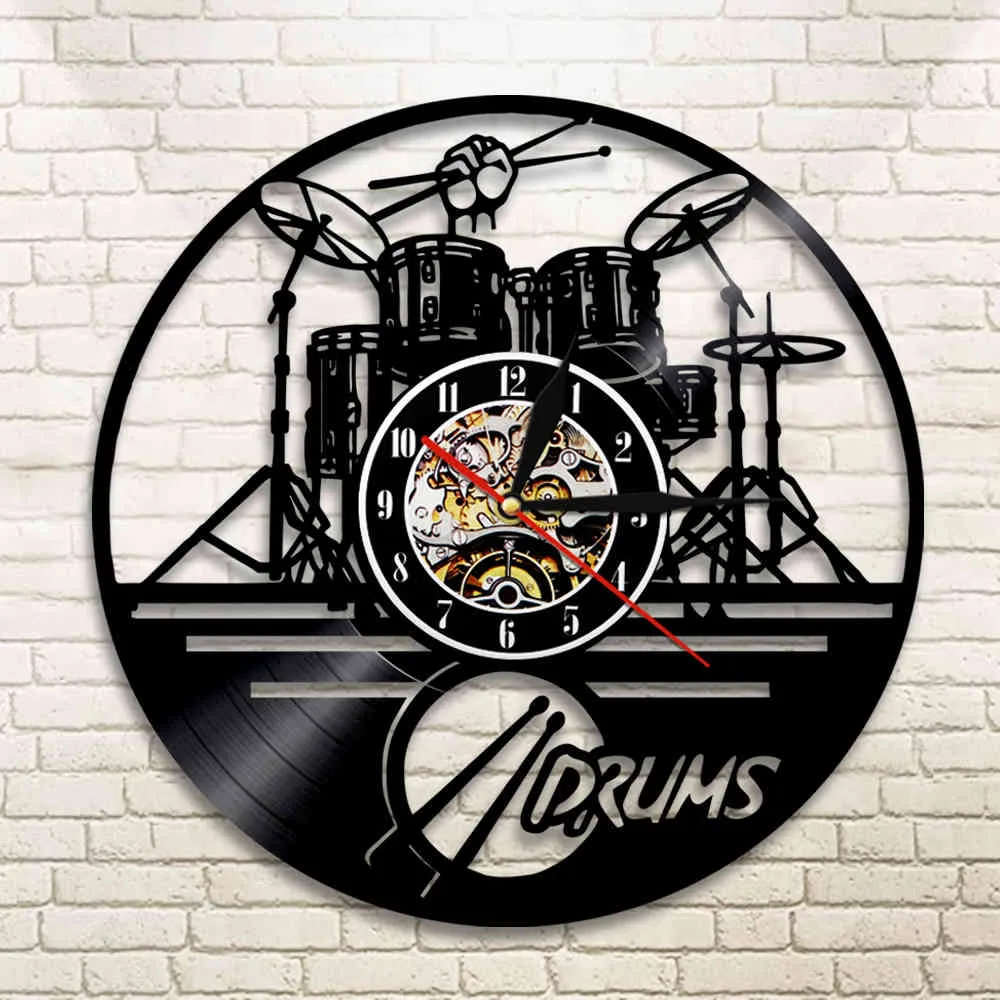 Guitar Drums Set Silhouette LED Backlight Reloj Music Moderne Uhr 3D -Wanduhr Horloge Bandmitglied Fan handgefertigtes Geschenk 2104017742558