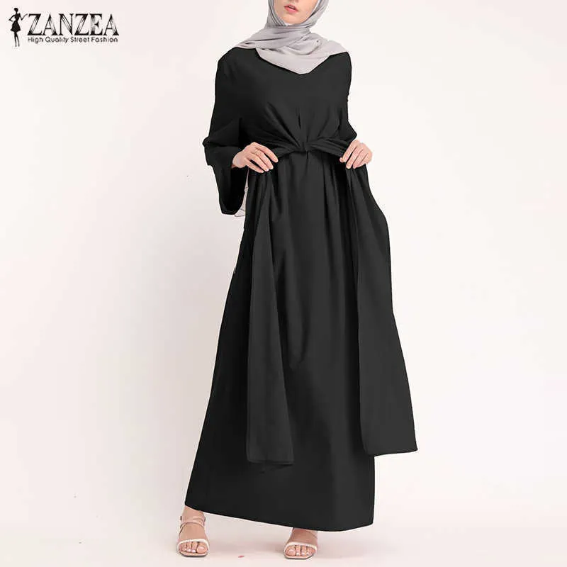 Zanzea Мусульманские платья Ид Мубарак Kaftan Dubai Abaya Турция Мода Hijab Платье Ислам Одежда Maxi Sundress Для Женщин Vestidos X0629