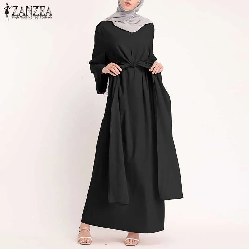 Zanzea Moslim Jurken Eid Mubarak Kaftan Dubai Abaya Turkije Mode Hijab Jurk Islam Kleding Maxi Sundress voor Dames Vestidos X0629