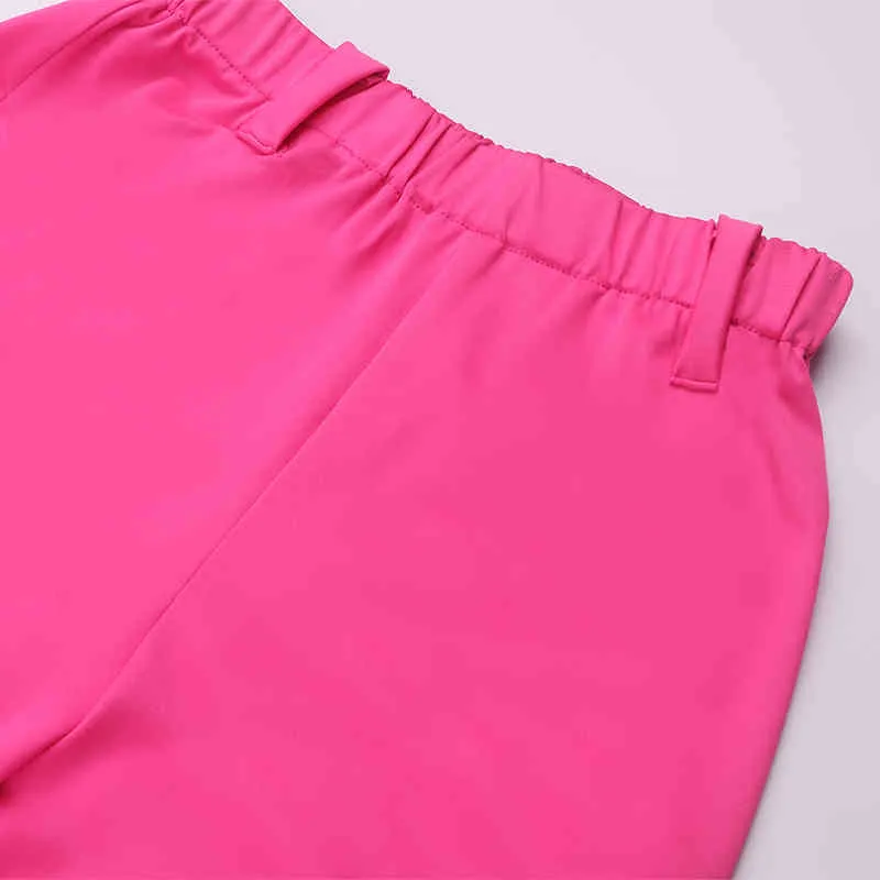 Neon Różowy Moda Luźna Szeroka Spodnie Nod Kobiety Dorywczo Wysoka Talia Długie Spodnie Pantalones Anchosy Damy Jesień Dresy 210517