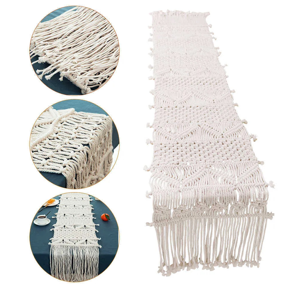 35X220 cm Bohemian Crochet Hollow Runner Con Nappe Banchetto Festa di Nozze Copertura Nordic Decorazione di stoffa 210709