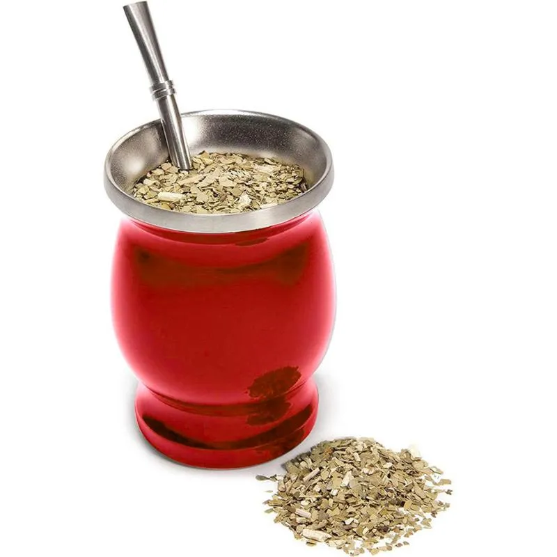 Tazas Yerba Mate Juego de tazas de té de calabaza natural 8 onzas Paja Acero inoxidable Doble pared Fácil de limpiar Tazas de café aisladas Taza Mug246G