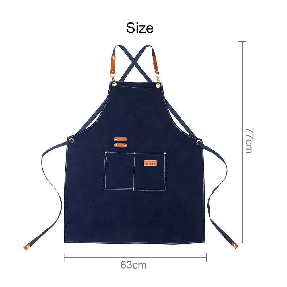 Keuken Chef-kok Canvas Schorten Multi Pockets Multipurpose Werk Schort voor Bar Restaurant Grill Cafe Barbecue Milk Tea Shop Garden 210629