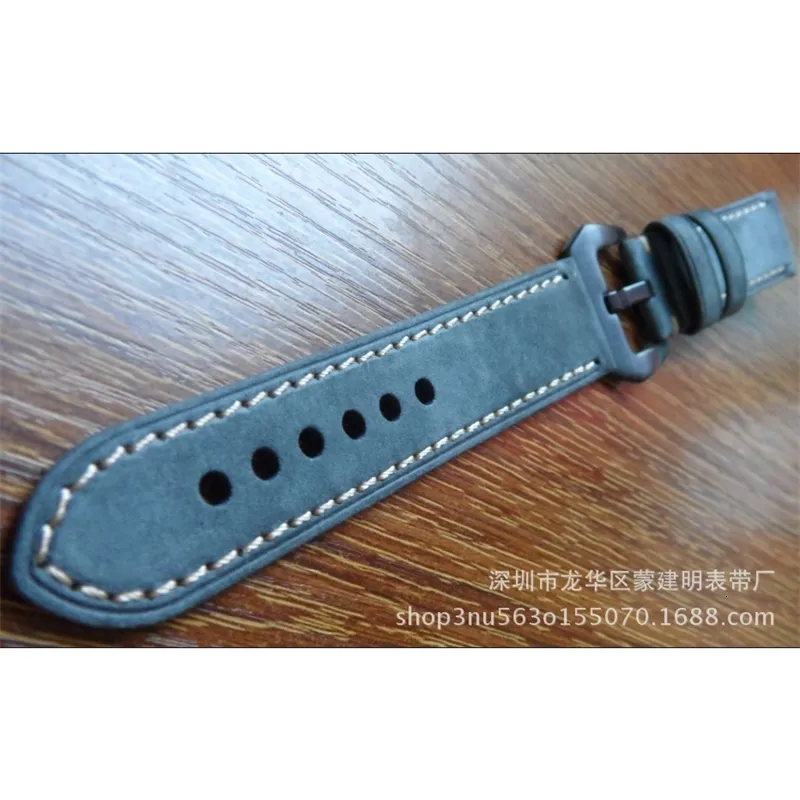 Flat Peinahai Leather Strap 2m Black Buckle Crazy Horse Adaptive Smart Watch Belt