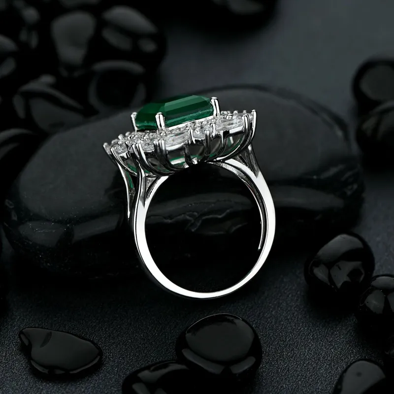 Oevas 100 925 Sterling Synthesis Synthesis Emerald Wedding Rings for Women Sparkling Carbon Diamond Party Fine Jewelry Cadeaux 6781093