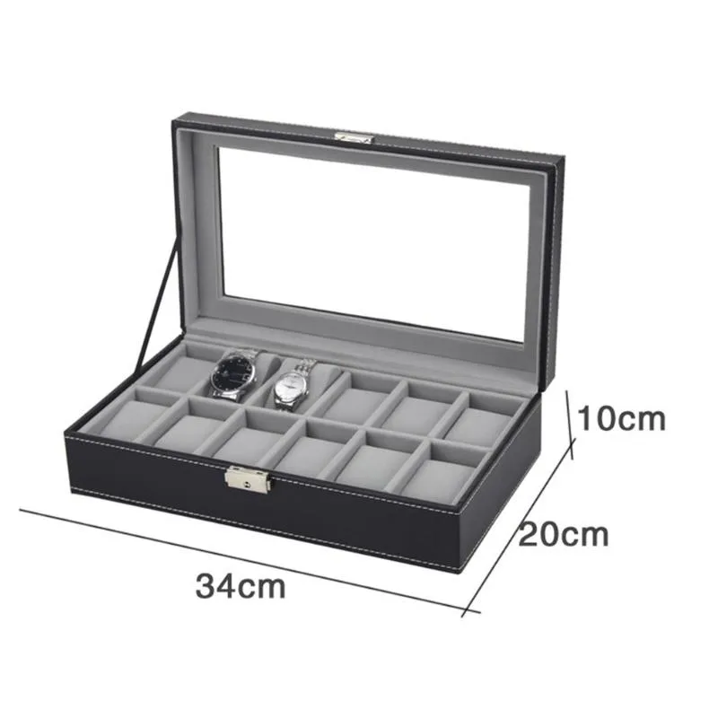 Cases de boîtes de montre 6 10 12 Slots Boîte de caisse de casse de chaîne Collier Collier Storage Organisateur Bijoux Affichage PU Certe en cuir SAAT TR246Y