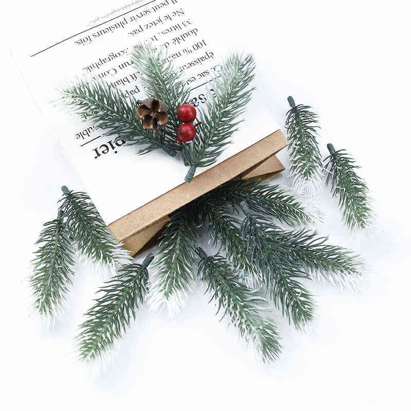 plantes artificielles aiguilles de pin en plastique flocon de neige Scrapbooking décorations de Noël pour la maison bricolage boîte-cadeau artisanat guirlandes 211104