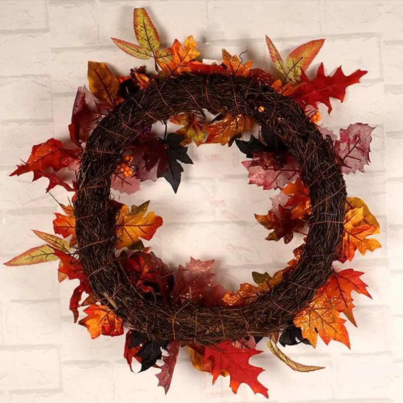 Halloween Decor Dyni żniwa Jedwab Spadek Drzwi Frontowe Wieniec 17.7 Cale Outdoor Wreath Gifts Gifts Home Decor Y0901