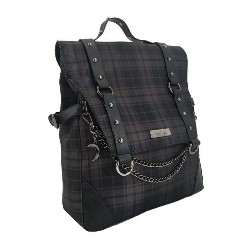 Plaid Gothic Punk Rock Chain Backpack Women Techwear Goth SAC A Dos Mochilas School Facs for Teenage Girls Bagpack 210913273N