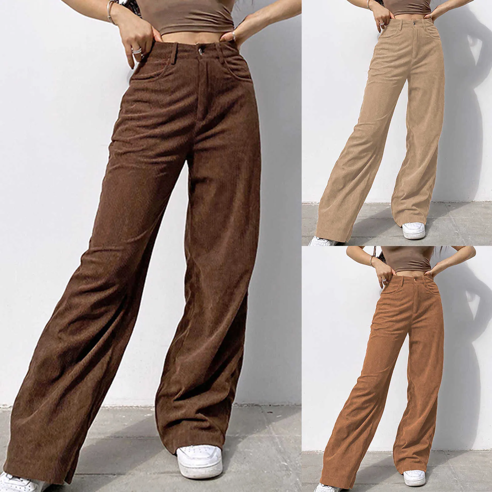 Corduroy Pants Women Vintage 90s Indie Streetwear Teenager Skater Girl Style Baggy Pants Fashion High Waist Brown Trousers#h3 Q0801