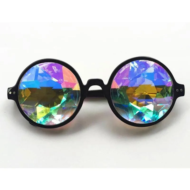 Lunettes de soleil e de lunettes rondes claires Kaléidoscope Lunettes Crystal Lens Party Rave Femme Homme Queen Gifts291T