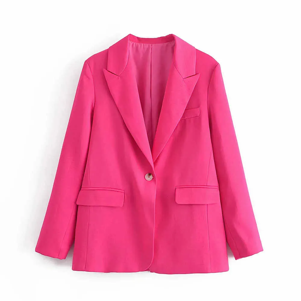 XEASY, conjunto de dos piezas para mujer, satén, rosa, rojo, Vintage, para oficina, para mujer, Blazer de un solo botón, pantalones elásticos de cintura alta para mujer, trajes 210819