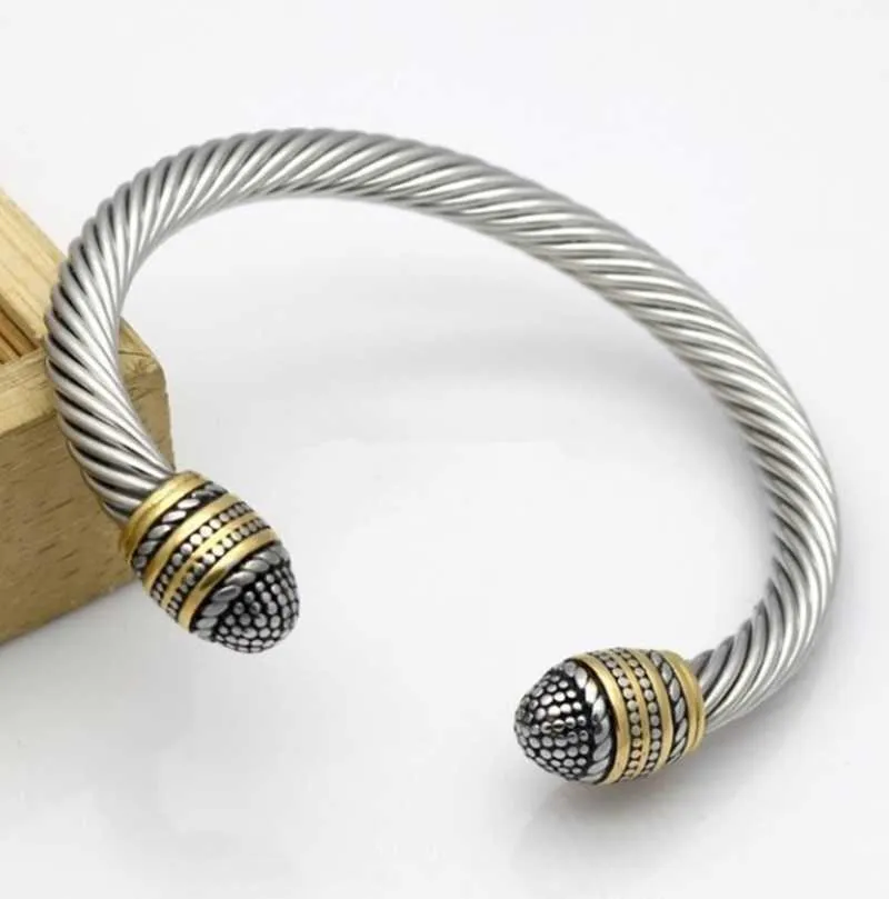Mode Mannen en Vrouwen Hoge Kwaliteit Legering Twisted Pair Kabel Cord Armband Open Armband Sieraden Q0719