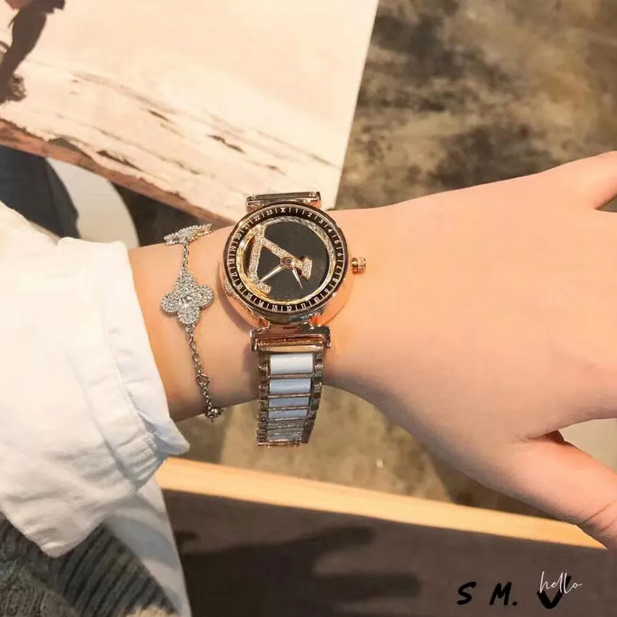 Marka zegarek dla kobiet Crystal Big Letters Style stalowy zespół kwarcowy zegarek L51217L