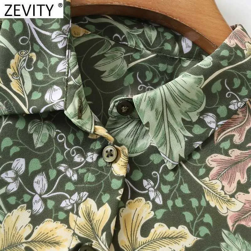 Zevity Women Vintage Floral Leaves Print Pleats Green Midi Shirt Dress Female Chic Flare Sleeve Casual Kimono Vestido DS8185 210603