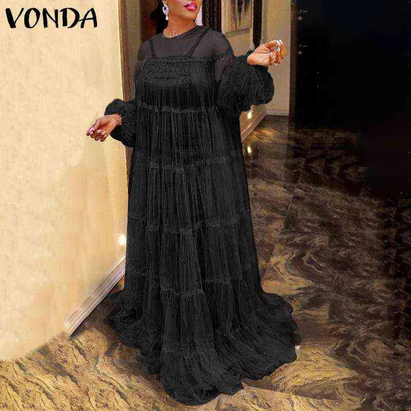 VONDA – Robe longue style bohémien, Maxi, Sexy, manches lanternes, longueur au sol, Robe de soirée, plage, vacances, Y1204, 2021