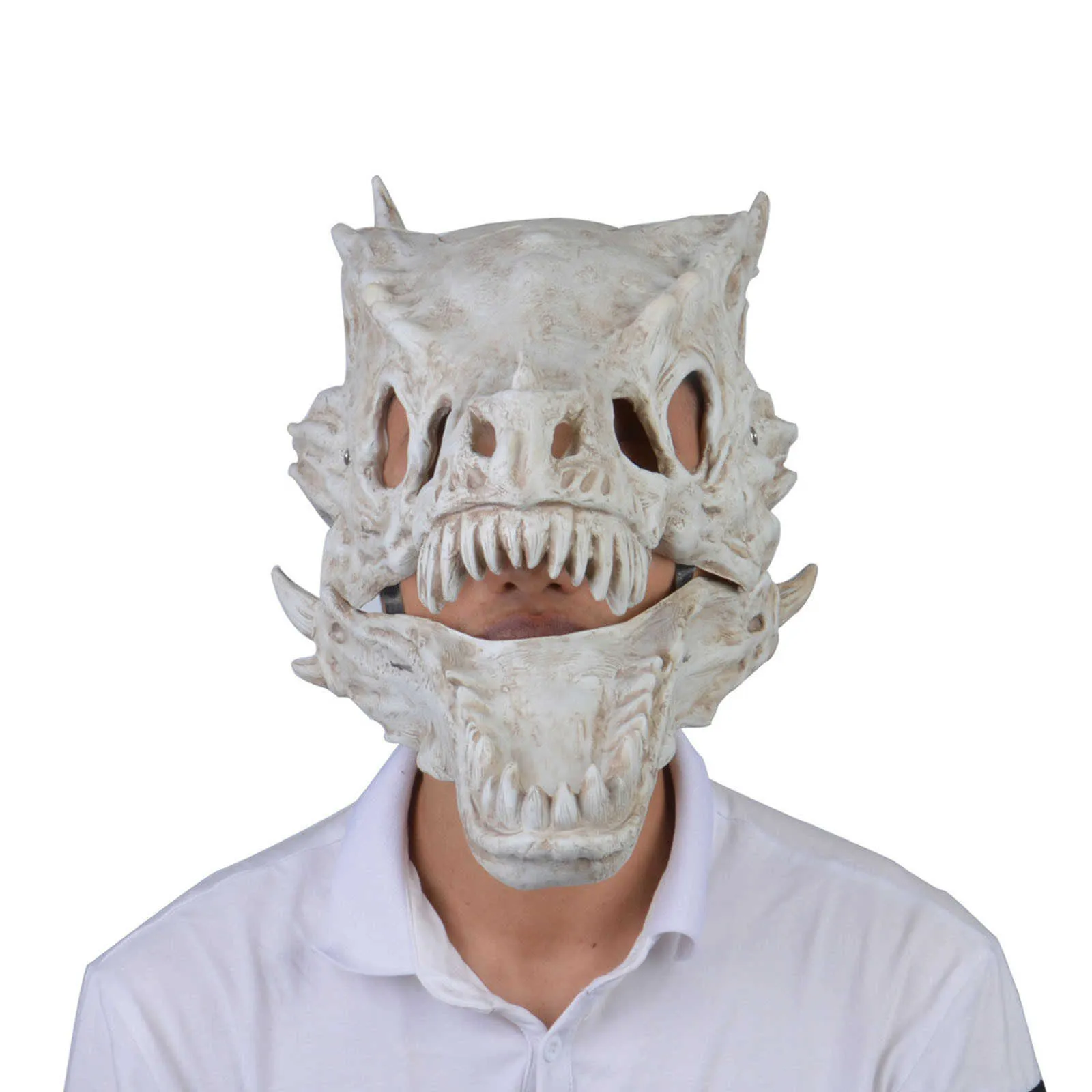Halloween Latex Mask Simulation Dragon-bone Mask Head Set Dinosaur Latex Animals Moving Pacifier Mask Funny Toys For Kids L230704