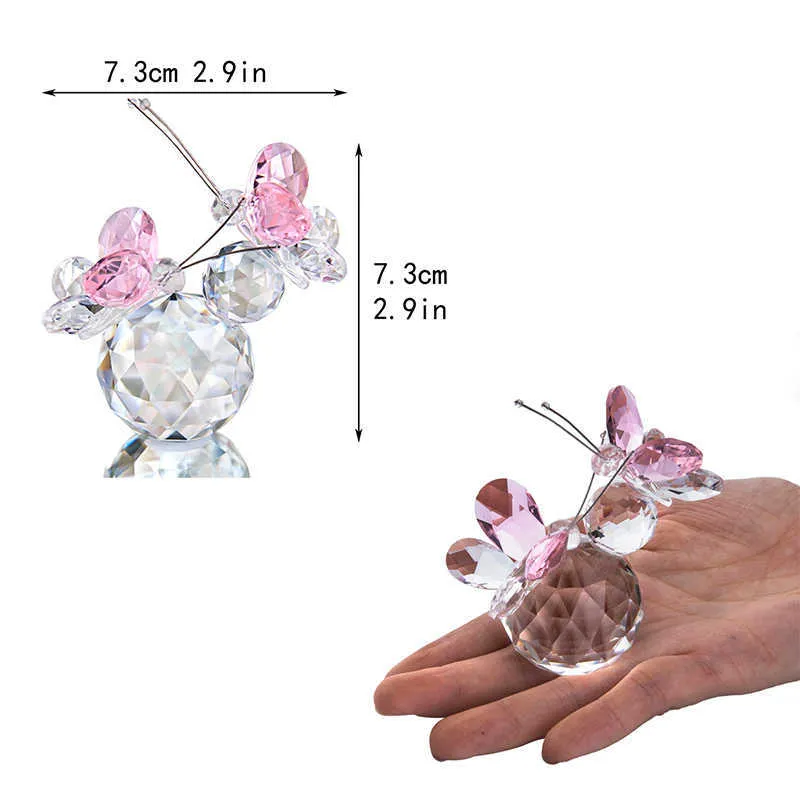 HD Crystal Flying Butterfly Figur med boll Base Art Glass Animal Paperweight Decor for Office Table Home Xmas Gift 210804