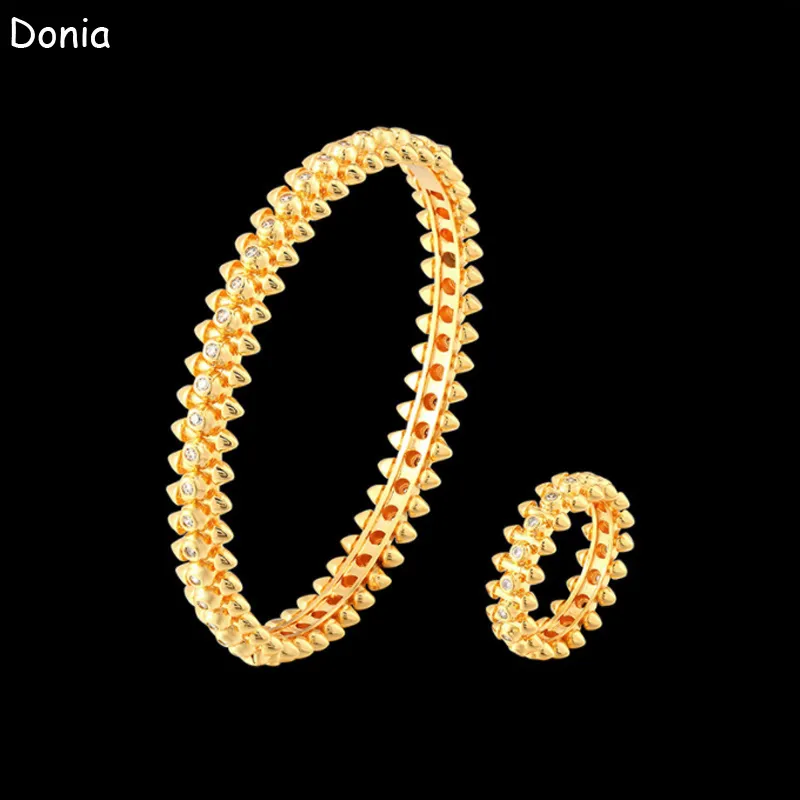 Donia Jewelry bracelet de luxe mode européenne et américaine classique cône carré cuivre micro-incrusté zircon bracelet ensemble de bagues dame de2526