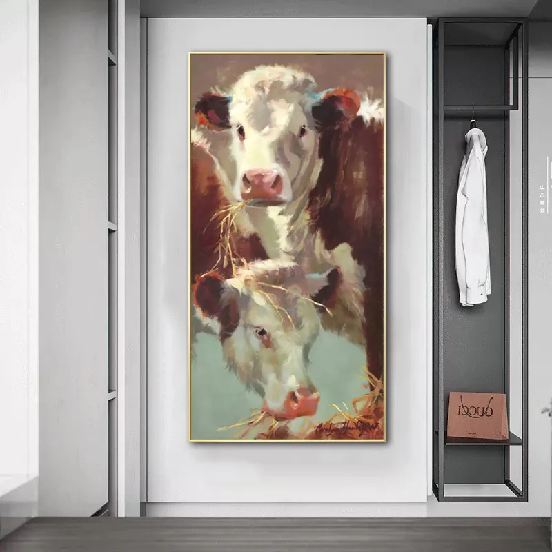 Affiches et imprimés de peinture à l'huile d'animaux modernes, toile d'art mural, images de vache abstraites pour décoration de salon, de maison, sans cadre