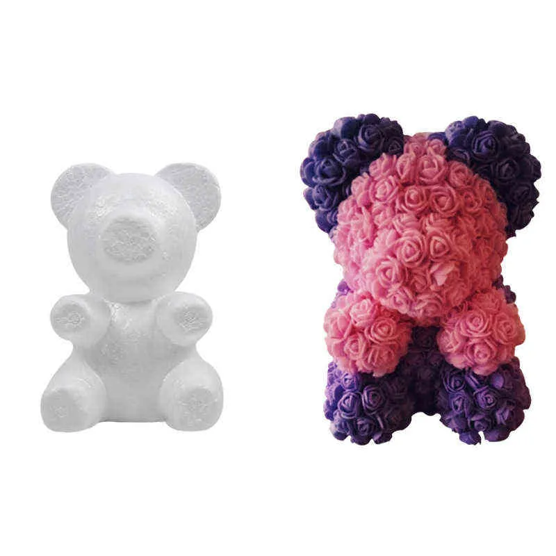 Моделирование в форме медведя, белый 3D мишка из пенополистирола, мини-пена из полиэтилена, цветок розы для поделок, подарков, вечеринок на День святого Валентина