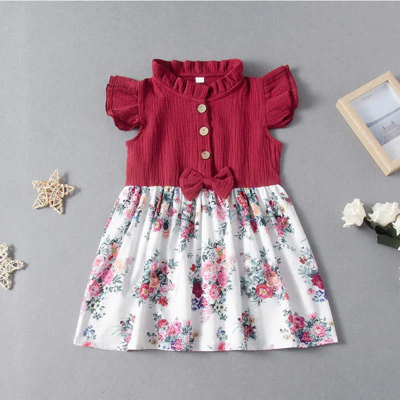 Tjejer klänning sommar europeisk amerikansk stil vacker blomma tjej ärmlös + huvudband barnkläder 210611
