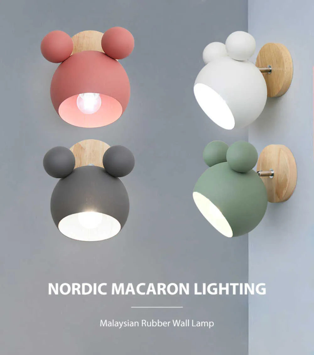 Nordic wooden wall lamps cute coloful wall sconces kitchen restaurant macaroon Decorative Bedside lamp E27 210724