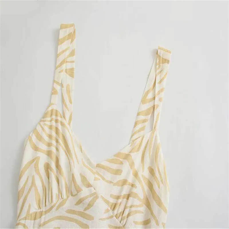 Za Vintage Animal Print Women Summer Dress Sleeveless Straps Elastic Sundress Chic Side Zip Front Slit Woman Long Dresses 210602