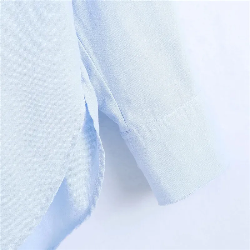 Bleu longues femmes chemises boutonnées col manches surdimensionnées chemise femme poche asymétrique ourlet femme chemise 210519