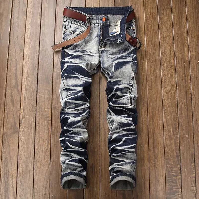 Jeans casual da uomo di alta qualità giacca slim dritta a pieghe jeans da moto pantaloni jeans da uomo pantaloni casual X0621