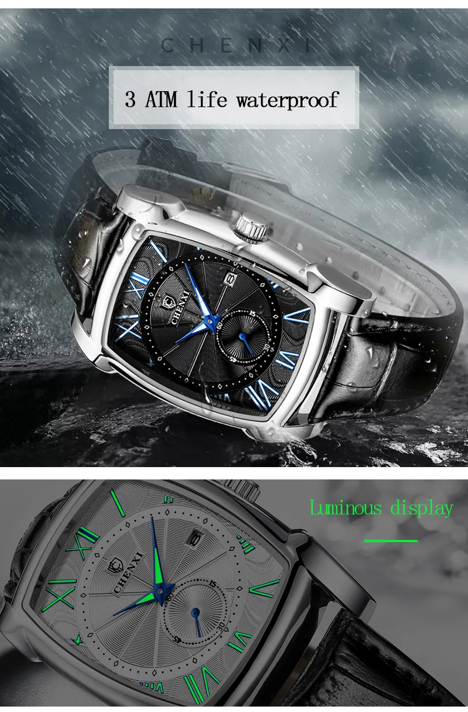 Montre de luxe en acier inoxydable automatique mécanique hommes montres hommes Sport montre-bracelet en cuir noir Band257p