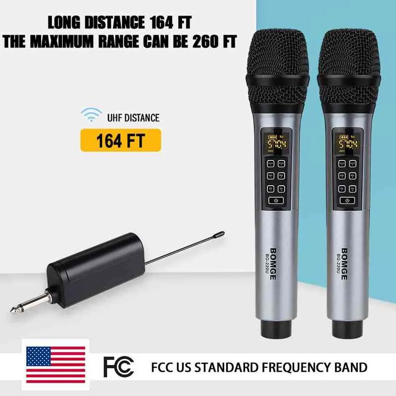 Microfoni 2 Microfono wireless UHF palmare in metallo 80m con 3 batterie al litio ricaricabili la registrazione Karaoke School Party Church Stage T220916