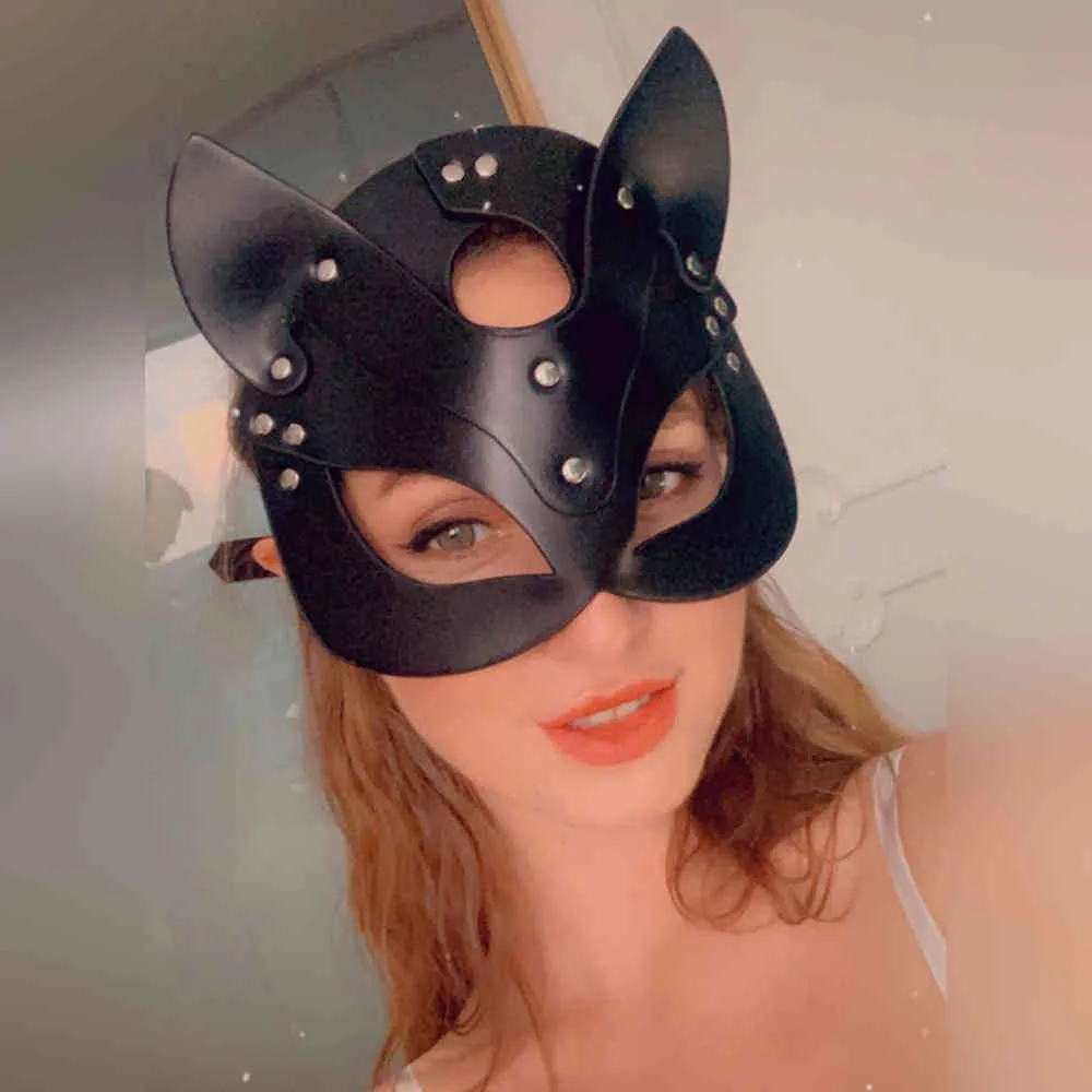 Bcyqz Handmade Punk Party Cat Mask Gothic Skórzany Pasek Regulowany Masquerade Sexy Dla Kobiet