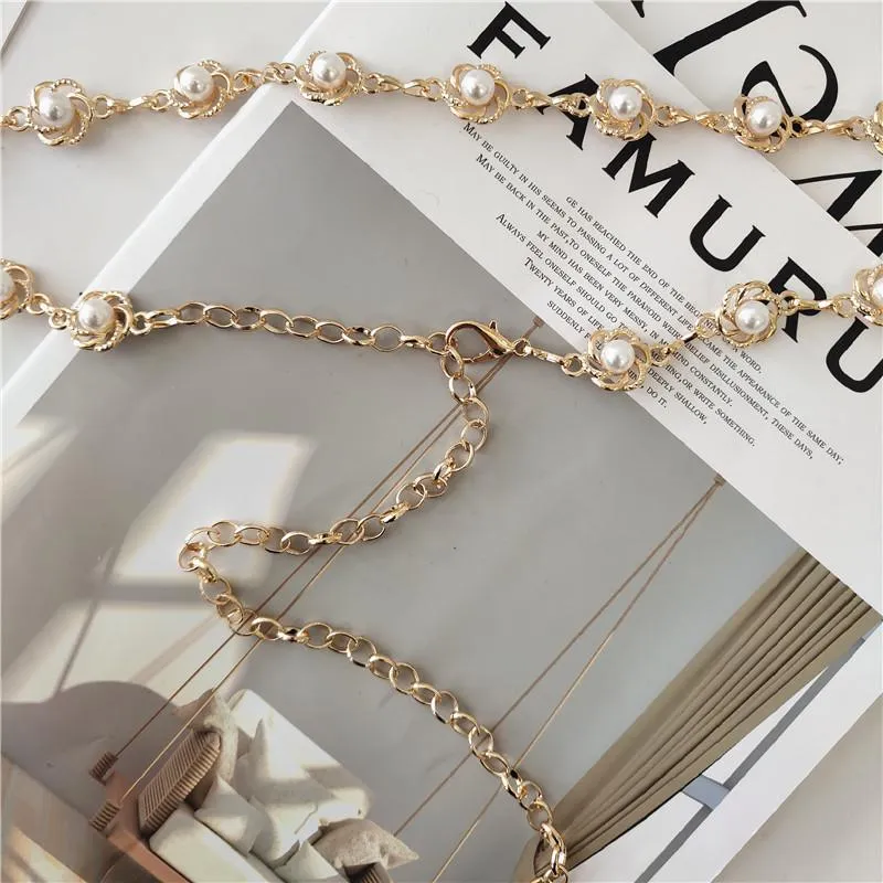 Belts Chain Belt Ms Decoration Slender Simple Wild With Dress Metal Pearl Drill Fashion Leather Waistband222e