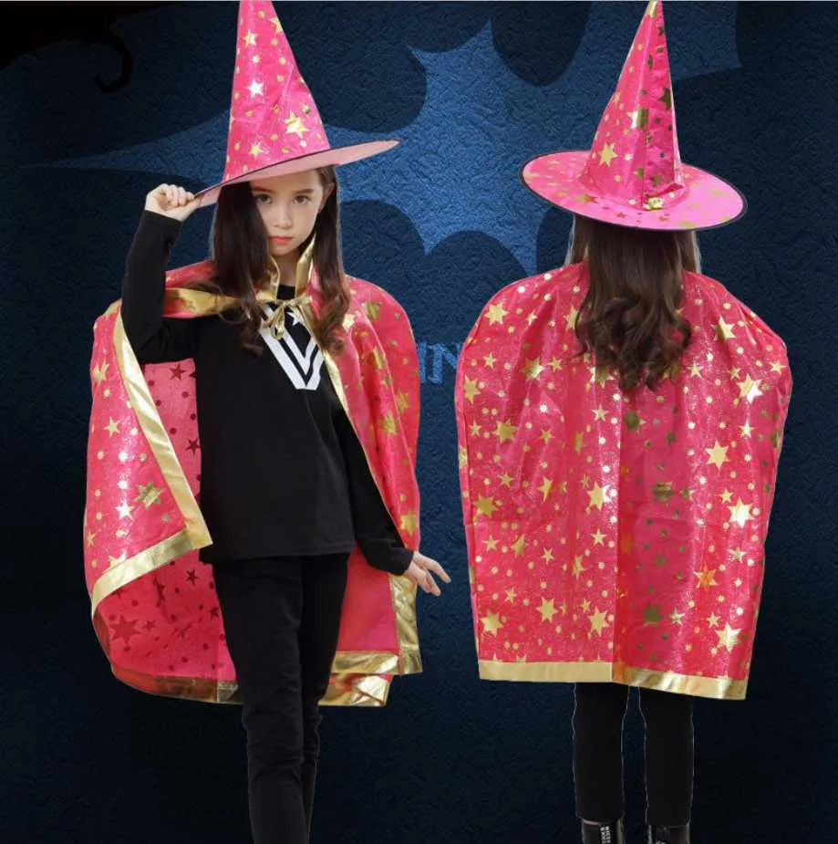 Cape d'Halloween avec chapeau motif étoile citrouille cape cosplay costumes costume d'Halloween pour enfants garçons filles fête anniversaire 80 cm Q0910