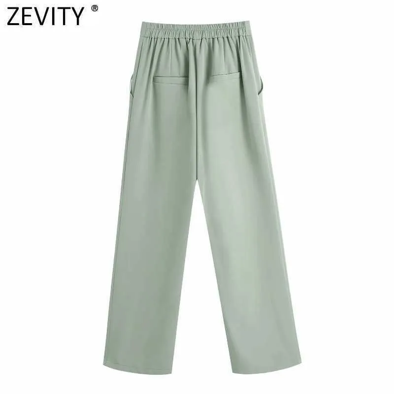 Zevity Women Simply Chic Solid Färg Casual Slim Straight Pants Office Lady High Waist Zipper Fly Long Trousers Mujer P1018 210603