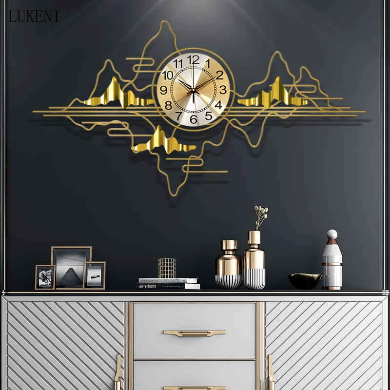 Style chinois lumière luxe suspendu moderne salon muet horloge et porche Table atmosphère mur montre 210414