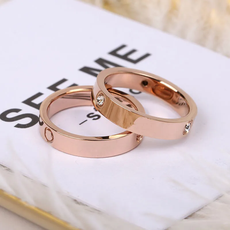 2021 5mm titanium staal zilver goud rose zirkoon liefde band ringen voor mannen en vrouwen ring Sieraden liefhebbers paar bruiloft gift282O