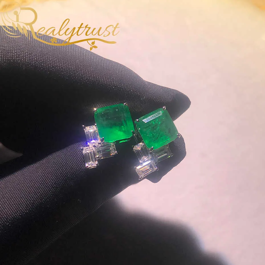 RealLytrust Fashion 99mm Square Synthesis Colombian Emerald Stud Earrings Silver 925 Jewelly Women Wedding Party 2106186271600