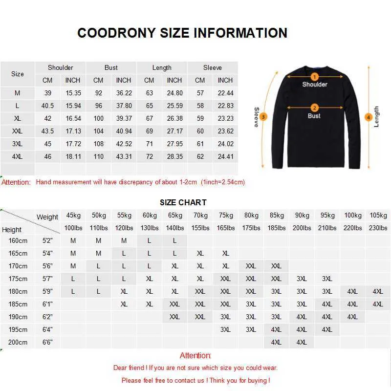 Coodrony Brand Sweater Män Klassisk Casual O-Neck Pull Homme Vinter Tjock Varm Knitwear Pullover Pure Color Jersey Male C1004 211006